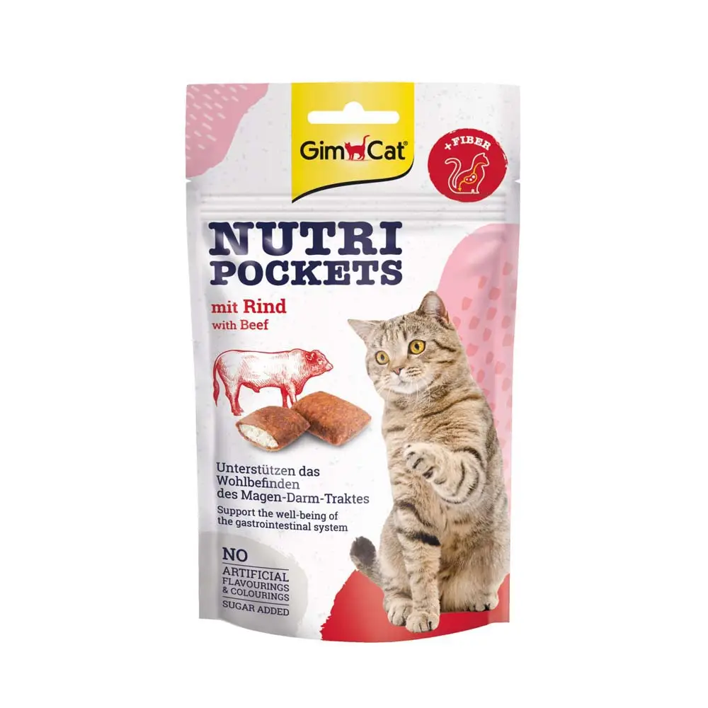 Вітамінні ласощі для котів GimCat Nutri Pockets Яловичина 60 г (для чутливого травлення)